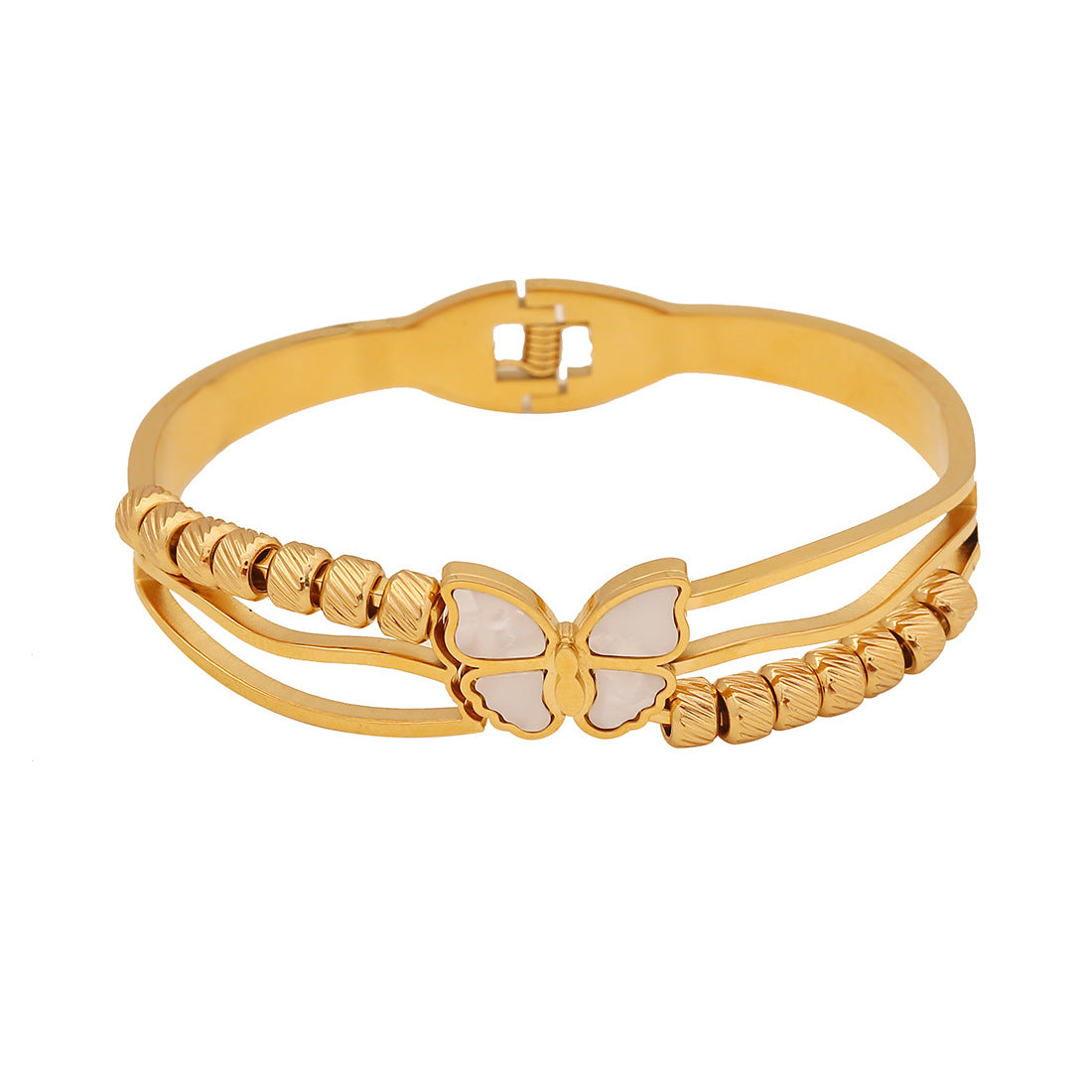 Braccialetto alla moda in stile OL con farfalla, motivi a cuore e floreali, bracciale in acciaio inossidabile galvanizzato