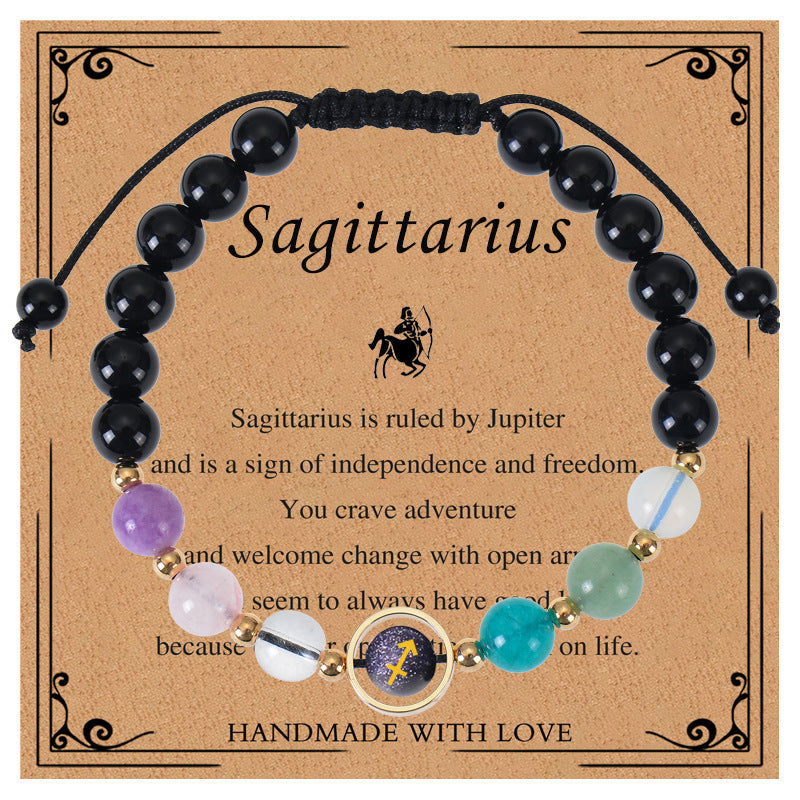 Elegant Geometric Natural Crystal Zodiac Beaded Bracelet Unisex Handmade Jewelry with Card