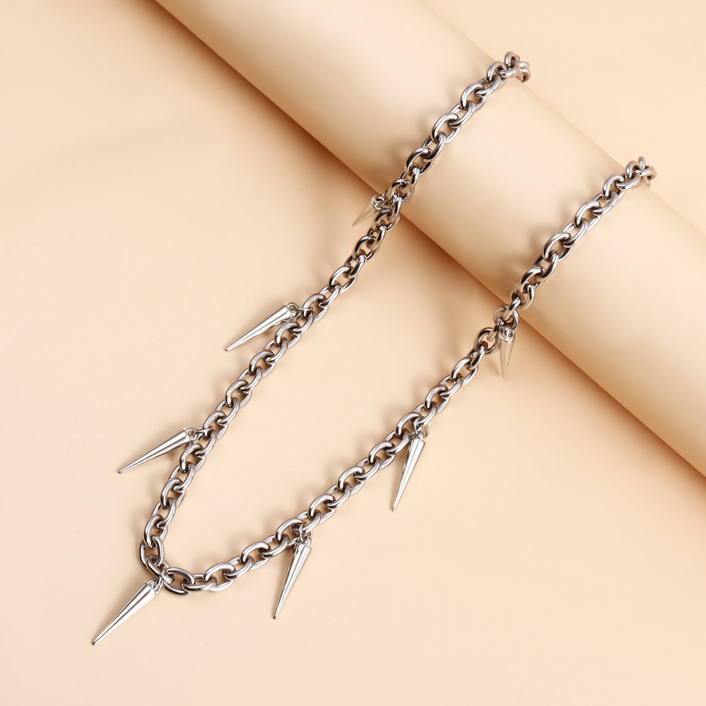 Punk Style Geometric Pendant Necklace with Studs and Plated Metal for Women Clavicle Chain