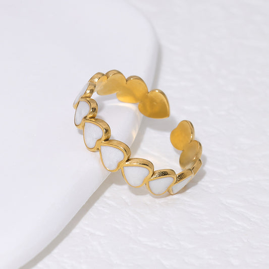 Minimalist Heart-Shaped Titanium Steel Ring with 18K Gold Plating and Adjustable Open Band for Women
