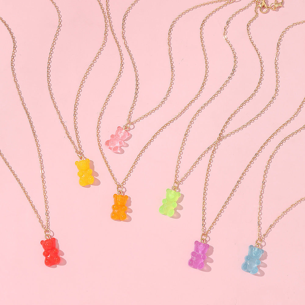 Collar de resina minimalista con forma de oso para niñas, con cadena de caja de longitud ajustable, estilo princesa, joyería infantil