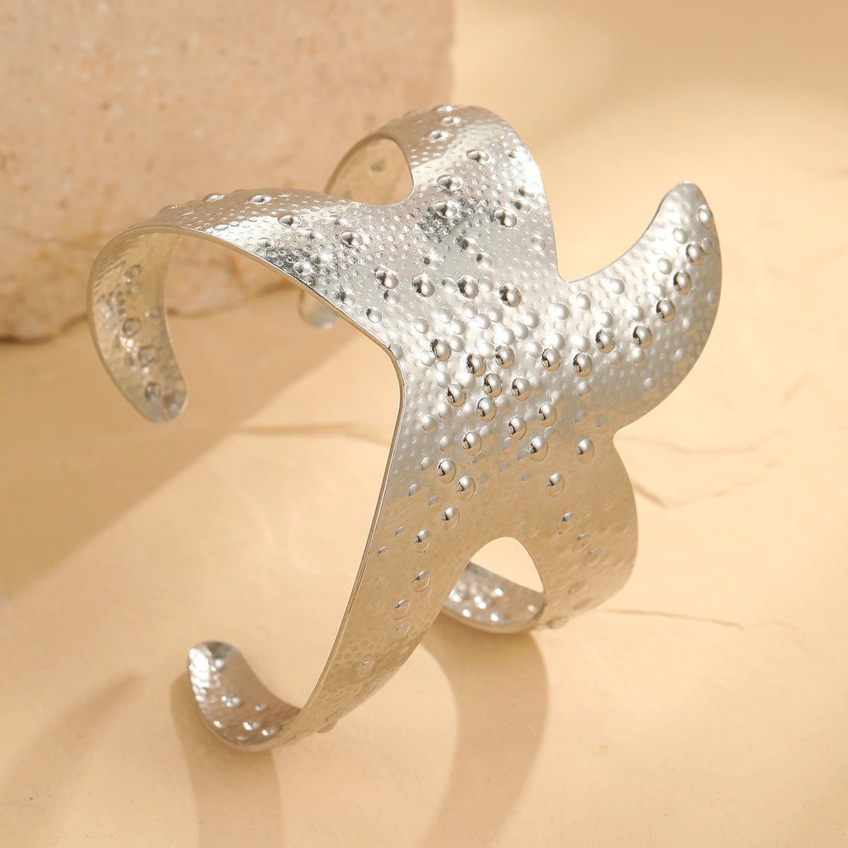 Fashion 18K Gold Plated Stainless Steel Geometric Starfish Shell Wide Cuff Bracelet for Women