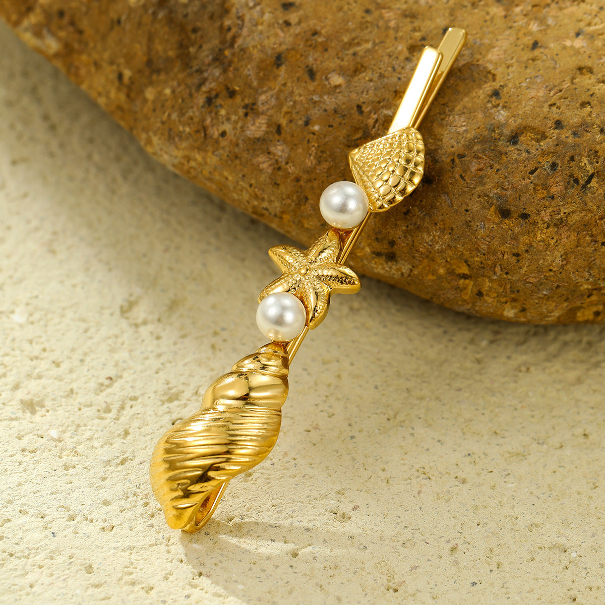 Fashionable Minimalist Shell-Shaped Stainless Steel Hair Clip with Pearl Inlay for Women
