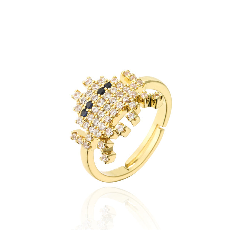 Geometric Micro-pave Cubic Zirconia Gold Plated Brass Alien Ring for Women