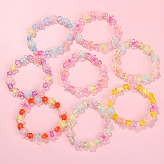 Braccialetto acrilico con perline floreali a fumetto per ragazze con design fresco e minimalista