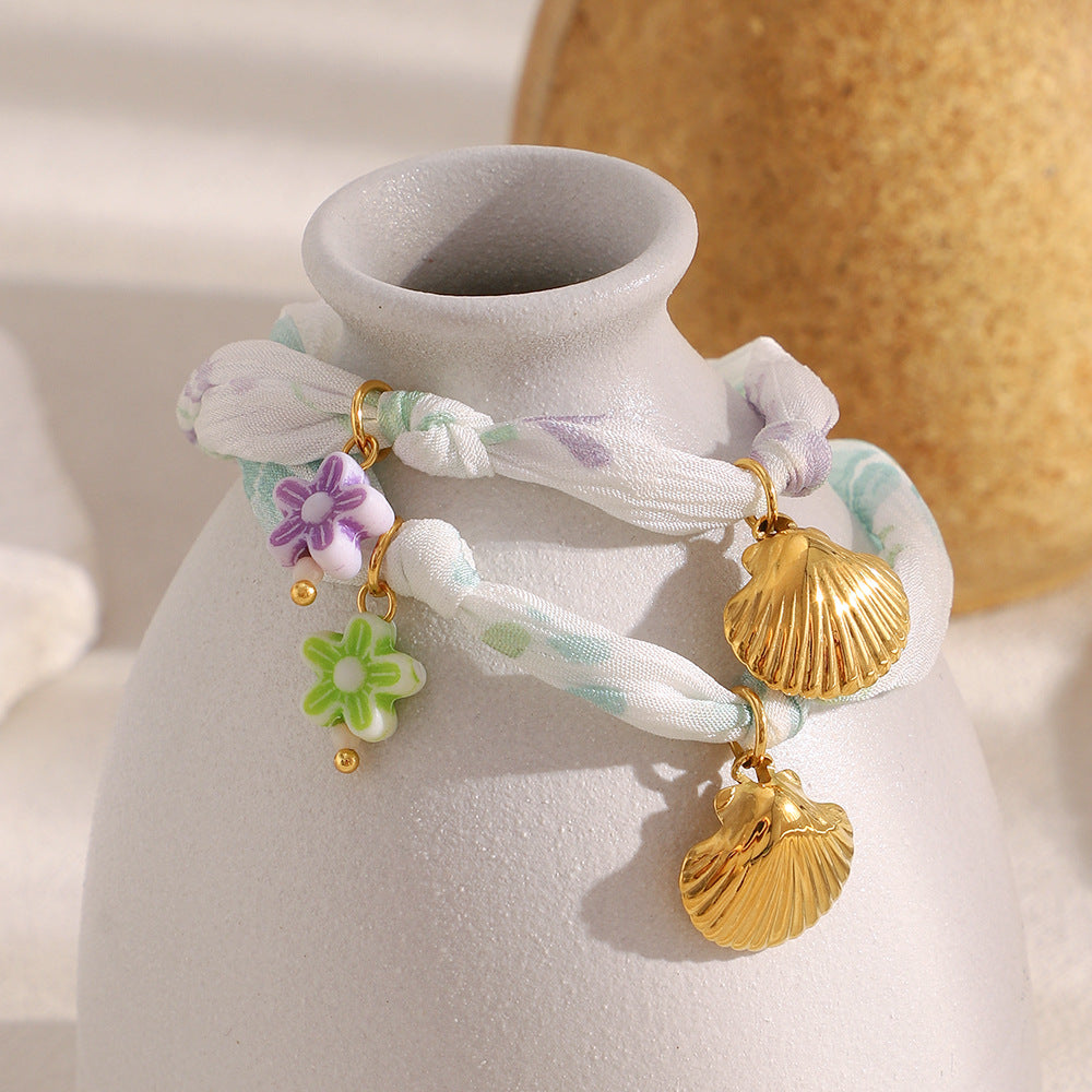 Bracciale alla moda conchiglia geometrica in acciaio inossidabile placcato oro 18 carati da donna
