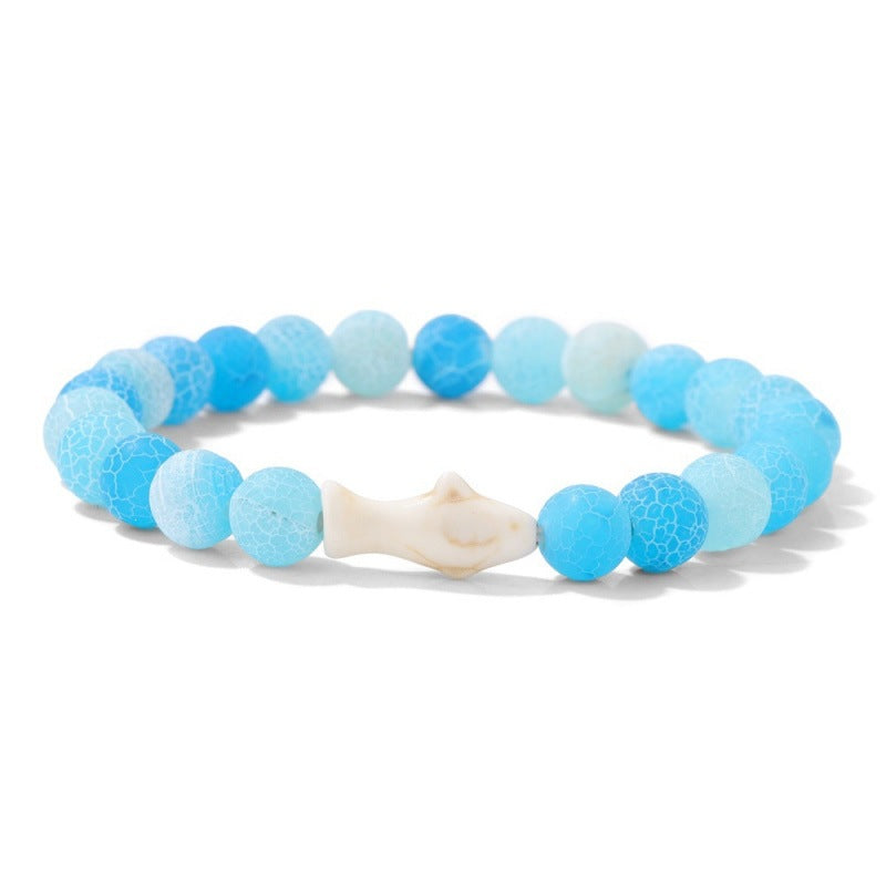 Minimalist Sweet Natural Turquoise Crystal Agate Animal Beaded Stretch Bracelet