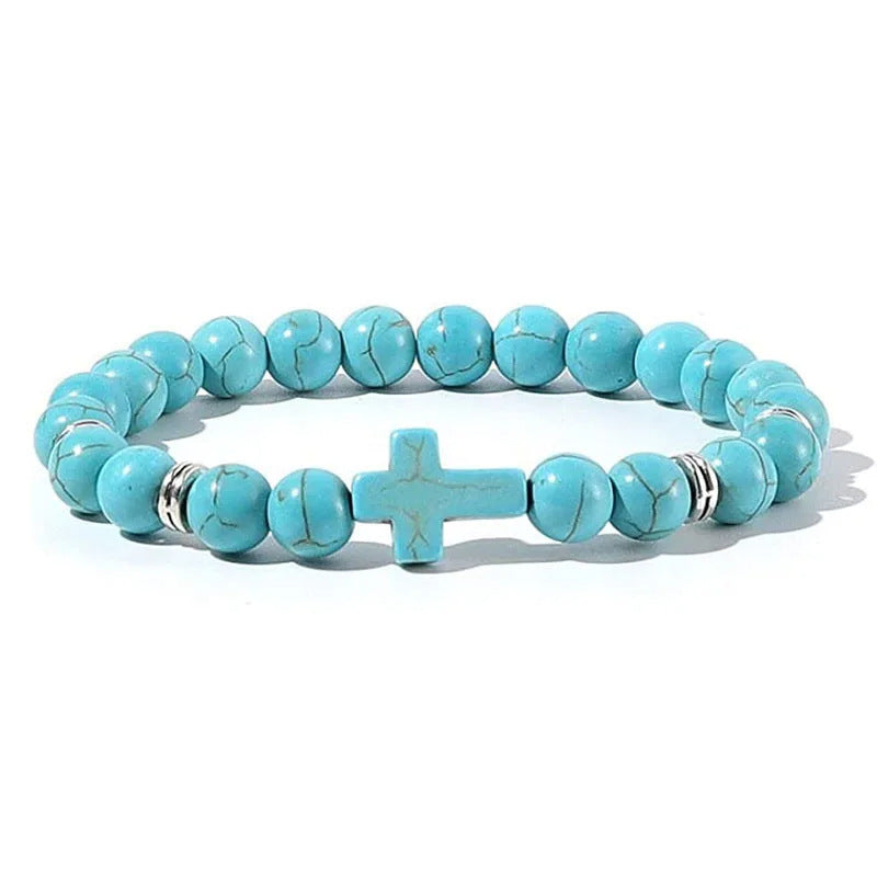 Minimalist Geometric Tiger Eye Turquoise Obsidian Beaded Bracelet Unisex Handmade Jewelry