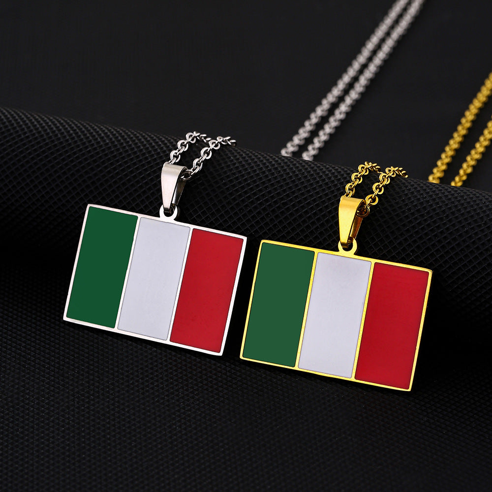 Collana con Pendente Rettangolare Etnico Vintage Minimalista per Donne e Uomini con Finitura Smaltata su Acciaio Inossidabile 304 a Catena O
