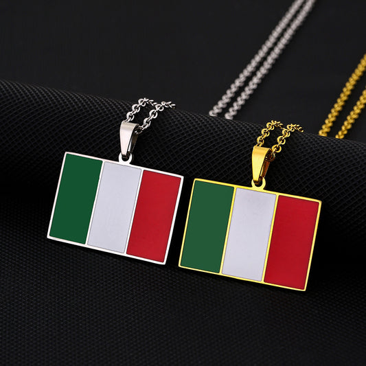 Collana con Pendente Rettangolare Etnico Vintage Minimalista per Donne e Uomini con Finitura Smaltata su Acciaio Inossidabile 304 a Catena O