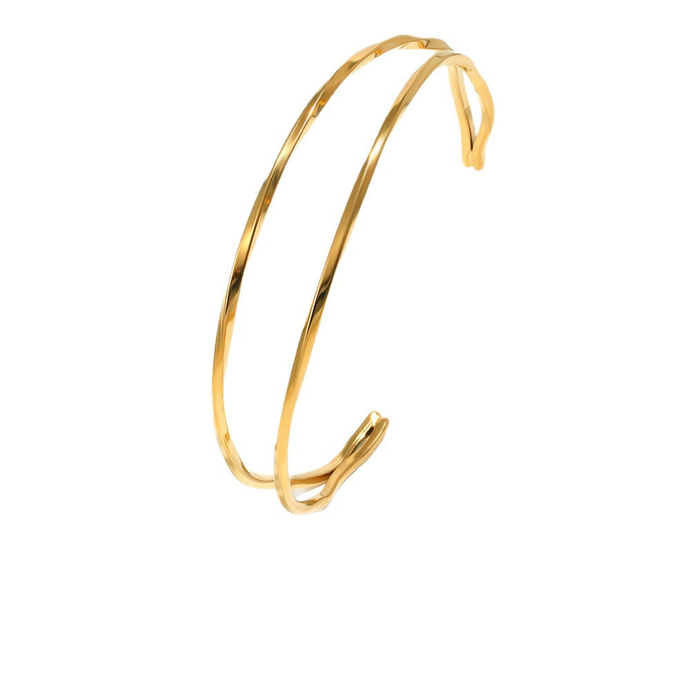 Minimalist Luxury 18K Gold Plated Geometric Twisted Line Stainless Steel Bracelet