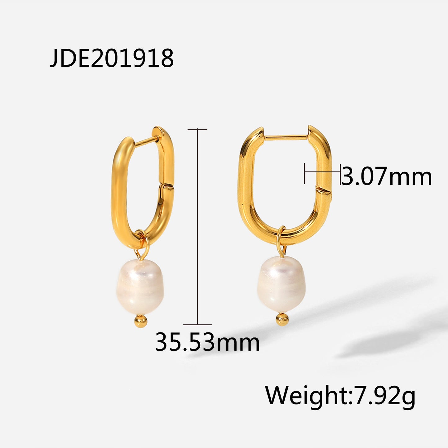 Fashionable Geometric 18K Gold Plated Stainless Steel Pearl Hoop Earrings for Women