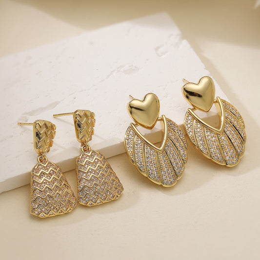 Minimalist Elegant 18K Gold Plated Brass Geometric Cubic Zirconia Drop Earrings for Women