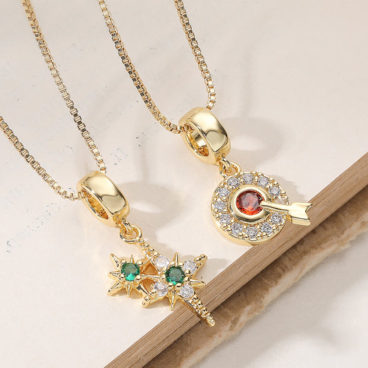 Minimalist 18K Gold Plated Brass Geometric Star Cubic Zirconia Pendant Necklace for Women