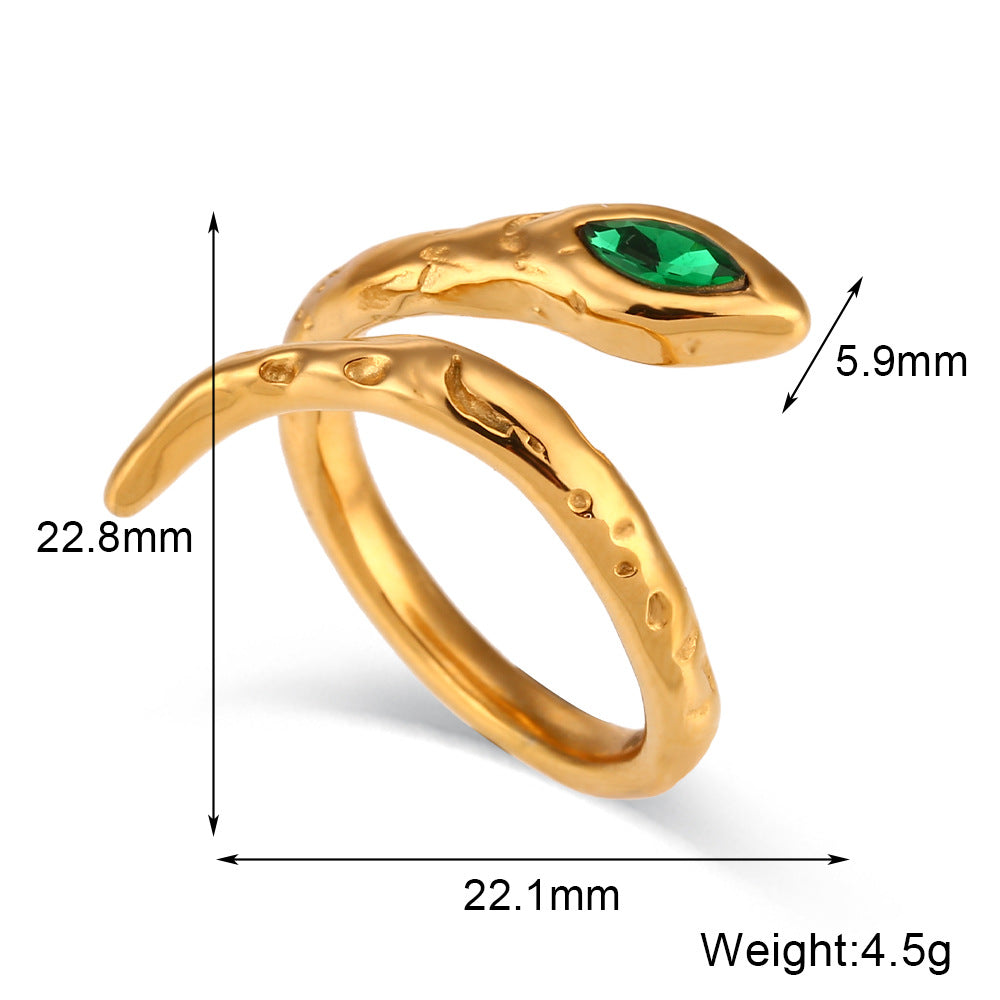 Anello Aperto a Forma di Serpente in Acciaio Inox Dorato con Geometria Minimalista da Donna