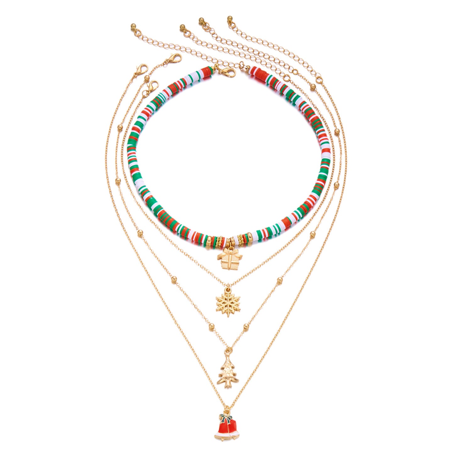 Collar de cuentas de arcilla polimérica con temática navideña con copo de nieve y colgante de Papá Noel de forma geométrica, gargantilla de cadena en O de aleación y electrochapada para mujer