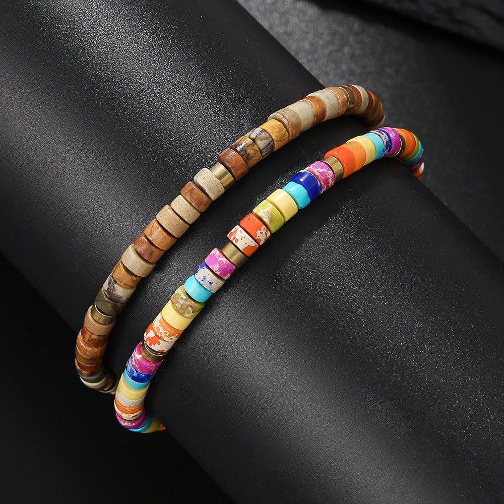 Bracciale Regolabile da Donna Minimalista Geometrico in Pietra Naturale con Perline e Finitura Artigianale