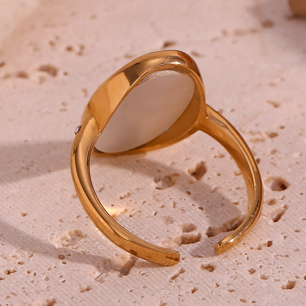 Vintage Geometric Stainless Steel Ring with 18K Gold Plating for Women