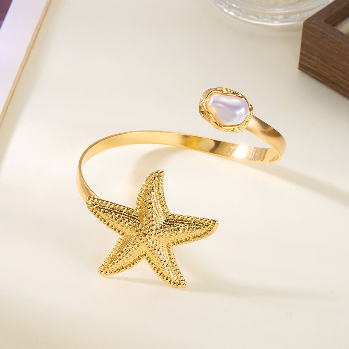 Casual Adjustable Starfish and Conch Flower Arm Cuff Alloy Plated Women
