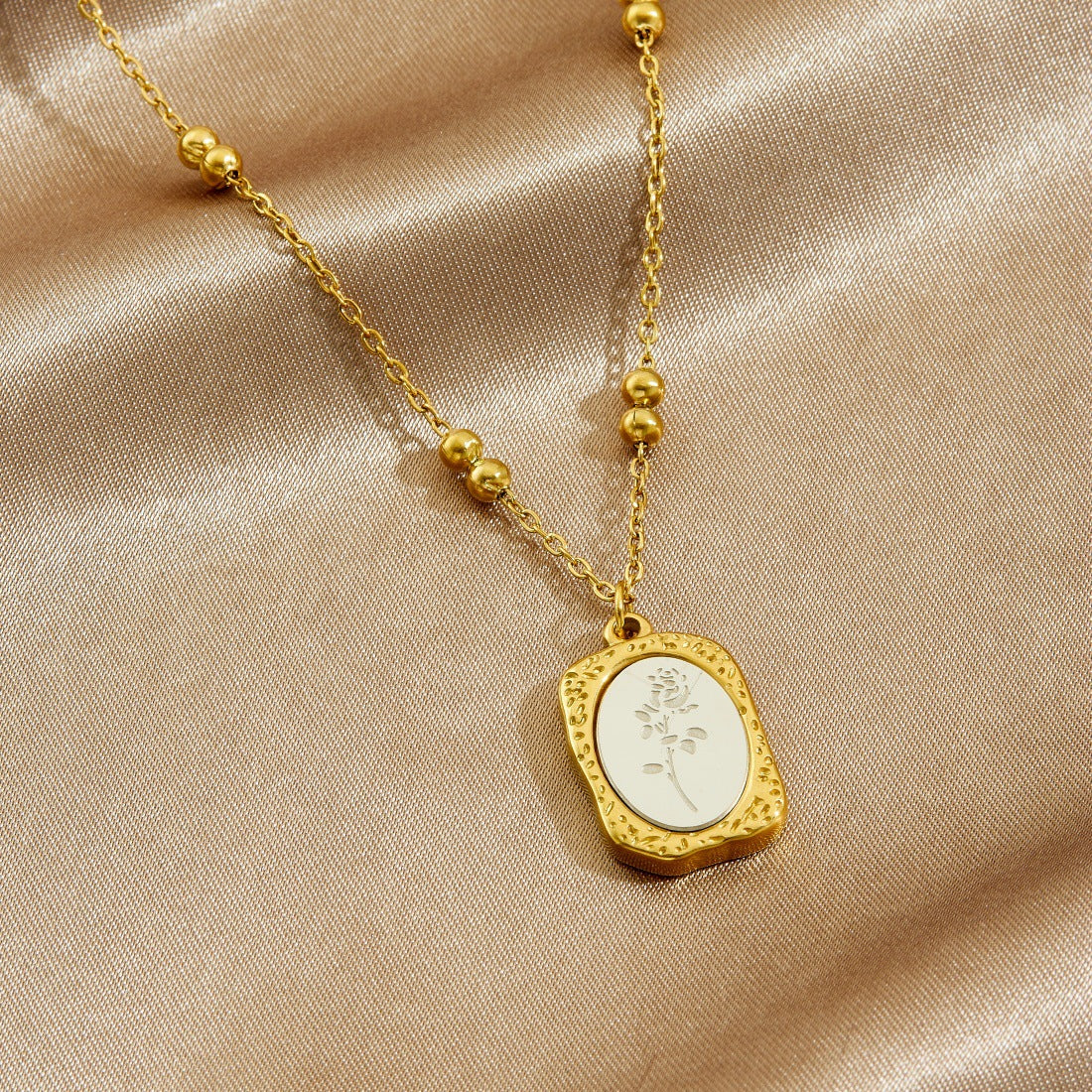 Vintage Gold Plated Oval Geometric Square Stainless Steel Necklace for Women