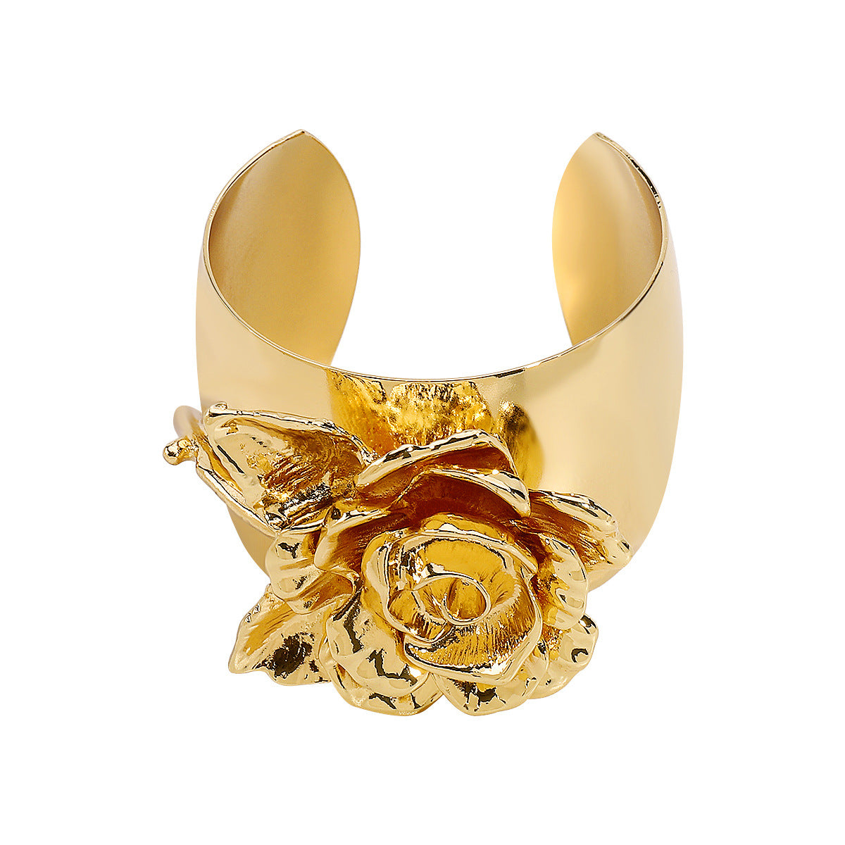 Pulsera de aleación floral minimalista con acabado pulido y diseño de brazalete abierto para mujer
