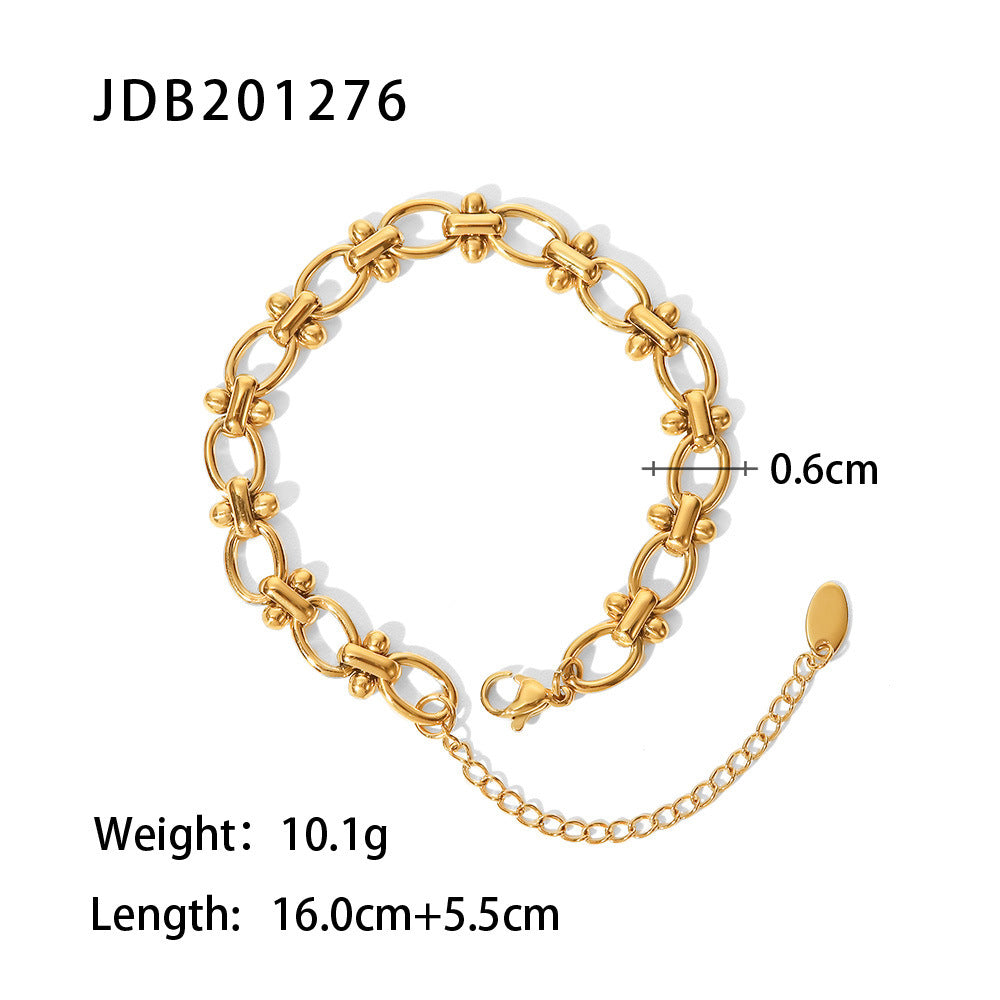 Vintage Geometric Plated Stainless Steel Cuban Link Chain Bracelet for Women
