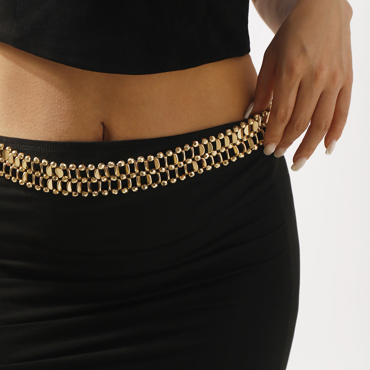 Cadena de cintura de metal de una sola capa estilo punk para mujeres y hombres, cadena de hierro tono dorado con broche de langosta, accesorio de moda versátil para vestidos