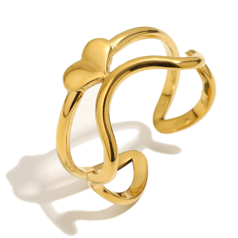 Minimalist 18K Gold Plated Stainless Steel Star Geometric Open Ring for Women
