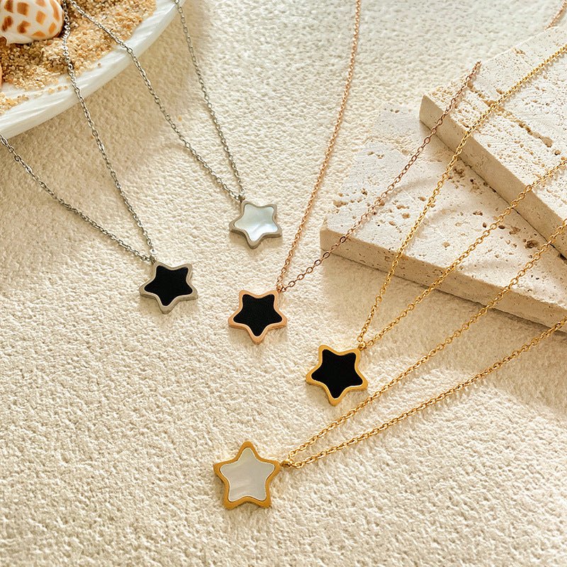 Layered Micro-inlay Shell Star Titanium Steel Necklace for Unisex