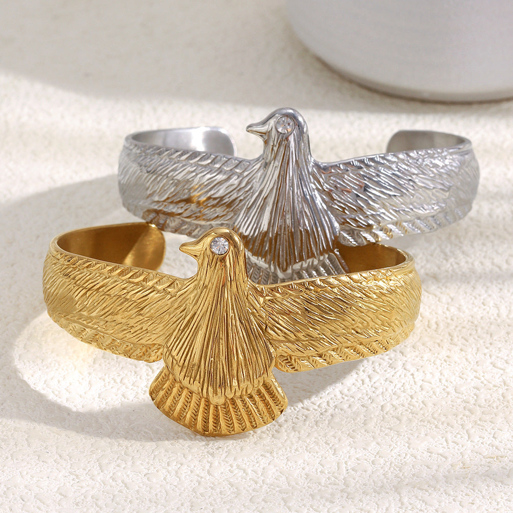 Minimalist Eagle-Shaped Stainless Steel Plated 18K Gold Bracelet for Women
