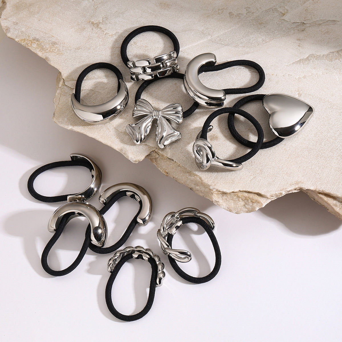 Minimalist Geometric Stainless Steel Hair Tie with Plated Finish for Ponytail