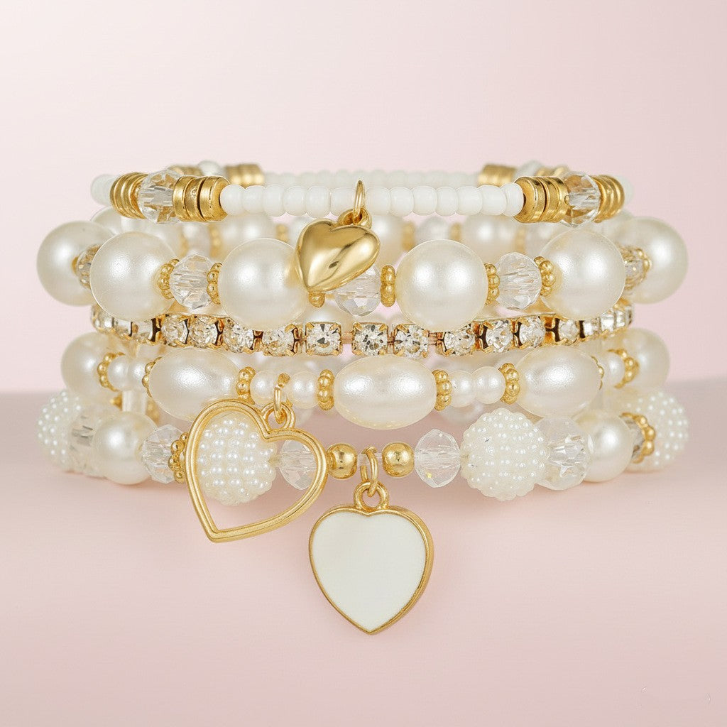 Fashion Red Crystal Beaded Heart Bracelet Multi-Layer Acrylic Geometric Jewelry for Women and Men