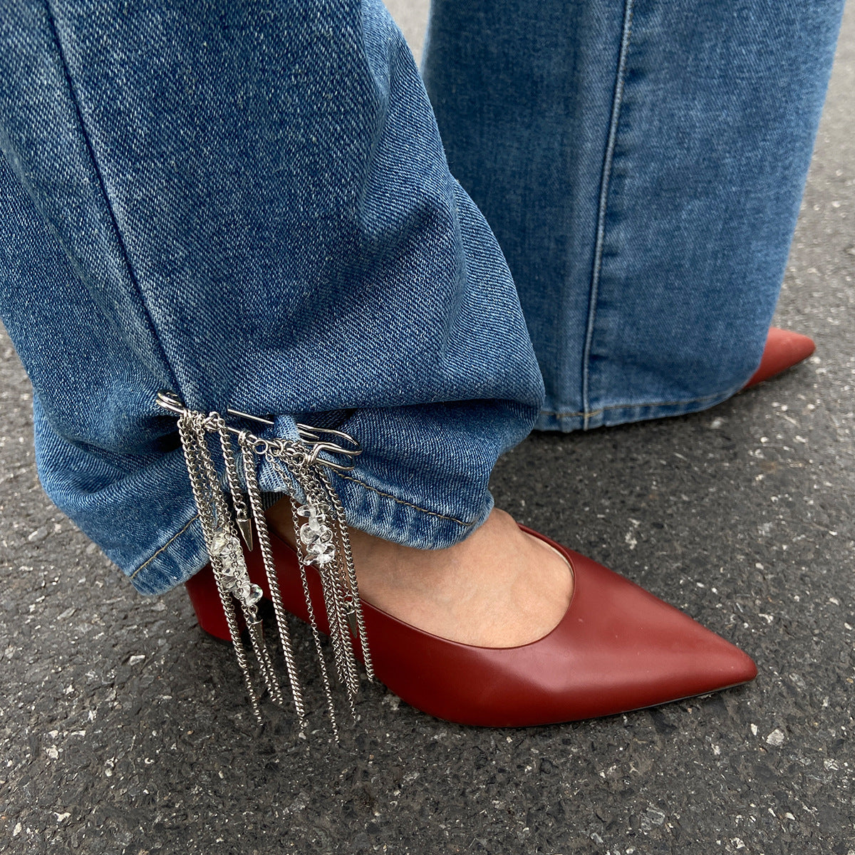 Hip-hop Turquoise Rivet Multi-layer Tassel Anklet for Women