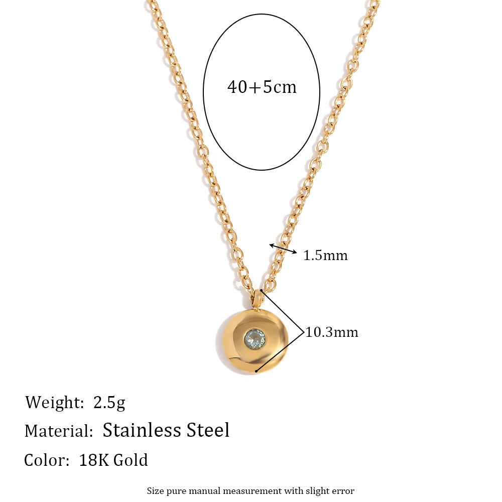 Minimalist 18K Gold Plated Stainless Steel Round Geometric Pendant Necklace for Women