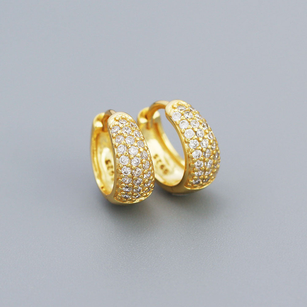 Sweet 925 Sterling Silver Geometric Micro-Inlaid Cubic Zirconia Hoop Earrings