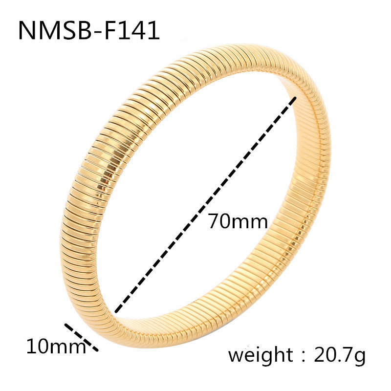 Fashionable Geometric Stainless Steel Bracelet with 18K Gold Plating and Elastic Design for Women