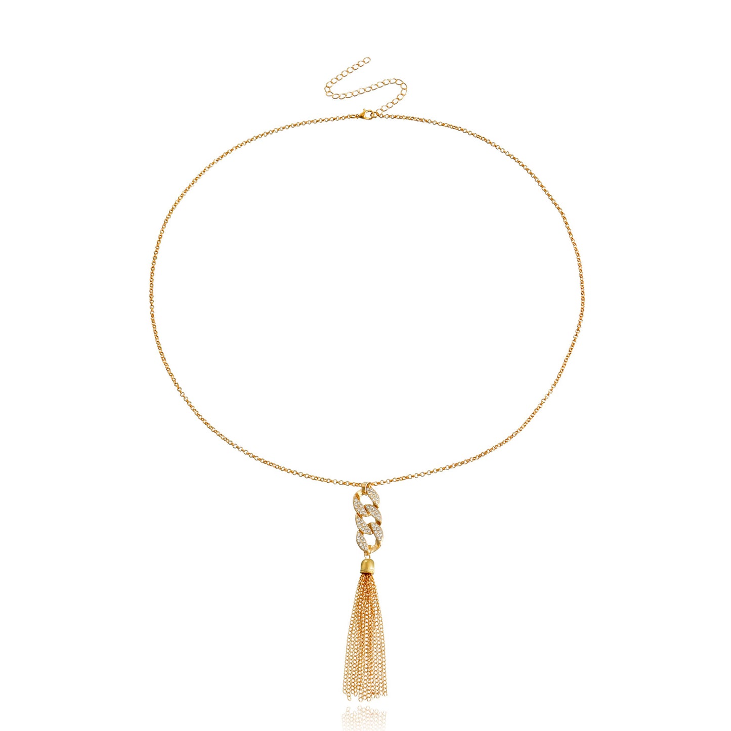Minimalist Geometric Pendant Necklace with Tassel and Rhinestone Accents on Electroplated Alloy 8-Shape Chain for Women