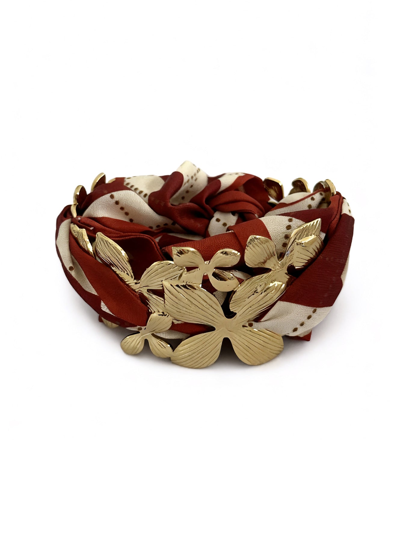 Fashion Irregular Plated Stainless Steel Fabric Wrap Open Cuff Bracelet for Women
