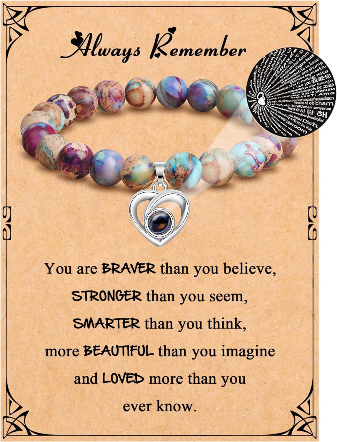 Sweet Zebra Print Heart Geometric Turquoise Beaded Bracelet