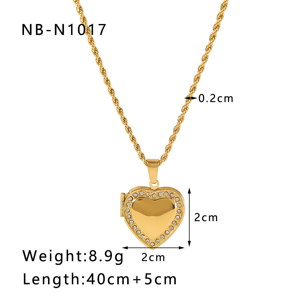 Collana minimalista a forma di libro da donna con catena in acciaio inossidabile e chiusura a cuore in acciaio al titanio placcato in oro 18 carati