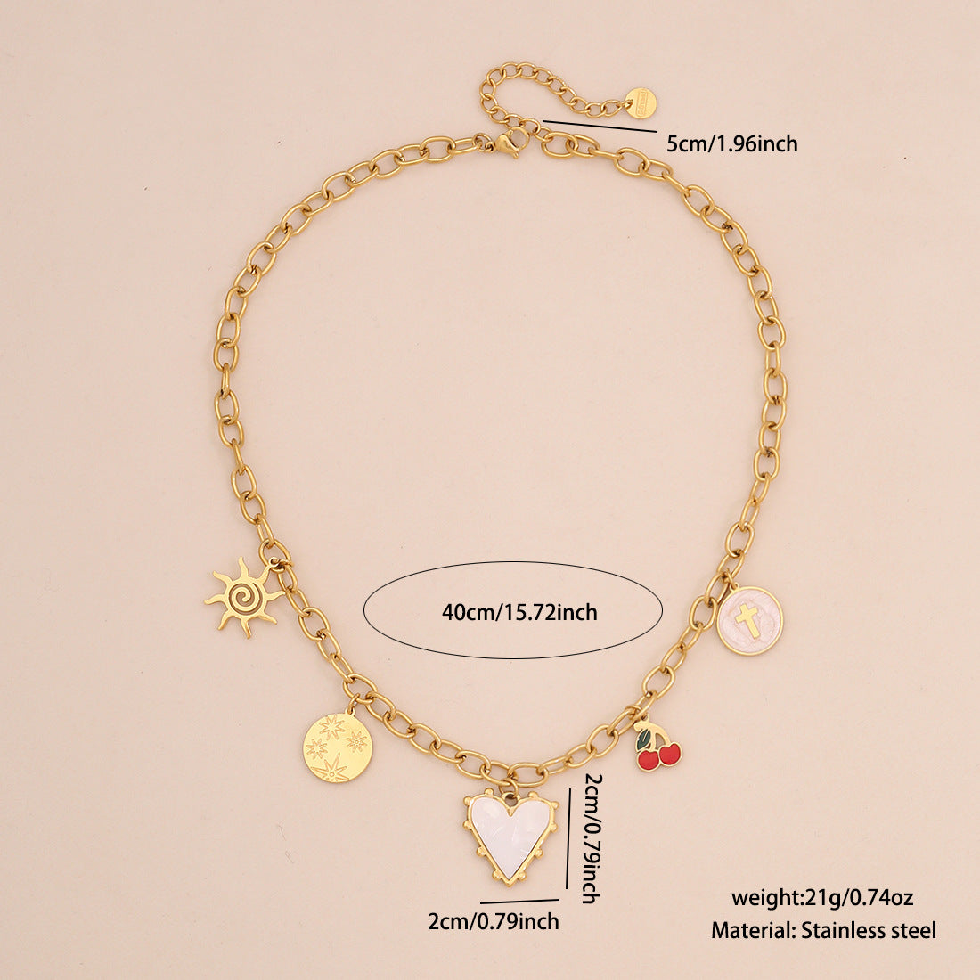 Collana con pendente a forma di cuore retrò in acciaio inossidabile con finitura placcata per donna, delicata catena clavicola in stile fresco e dolce