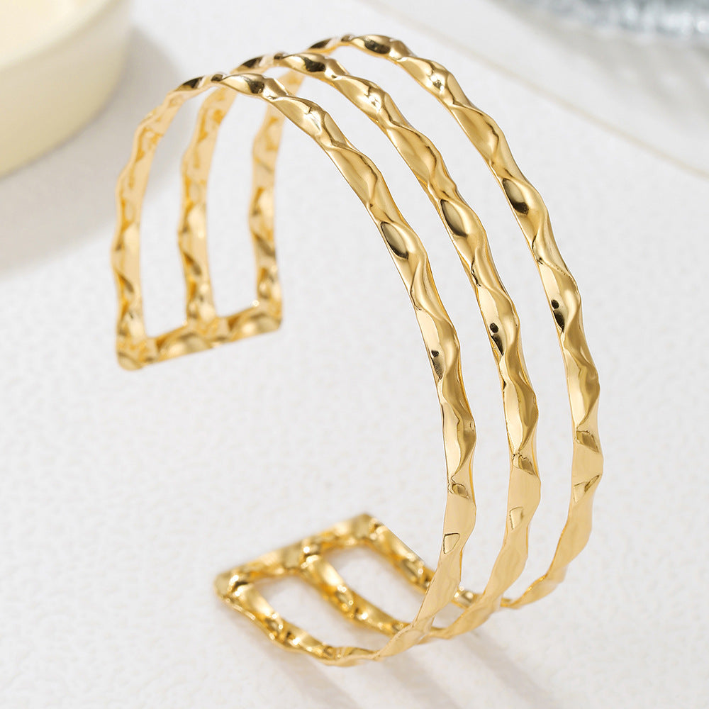 Punk Hip-hop Minimalist Leaf Wave Geometric Hollow Open Cuff Bracelet Alloy Plated for Women and Men