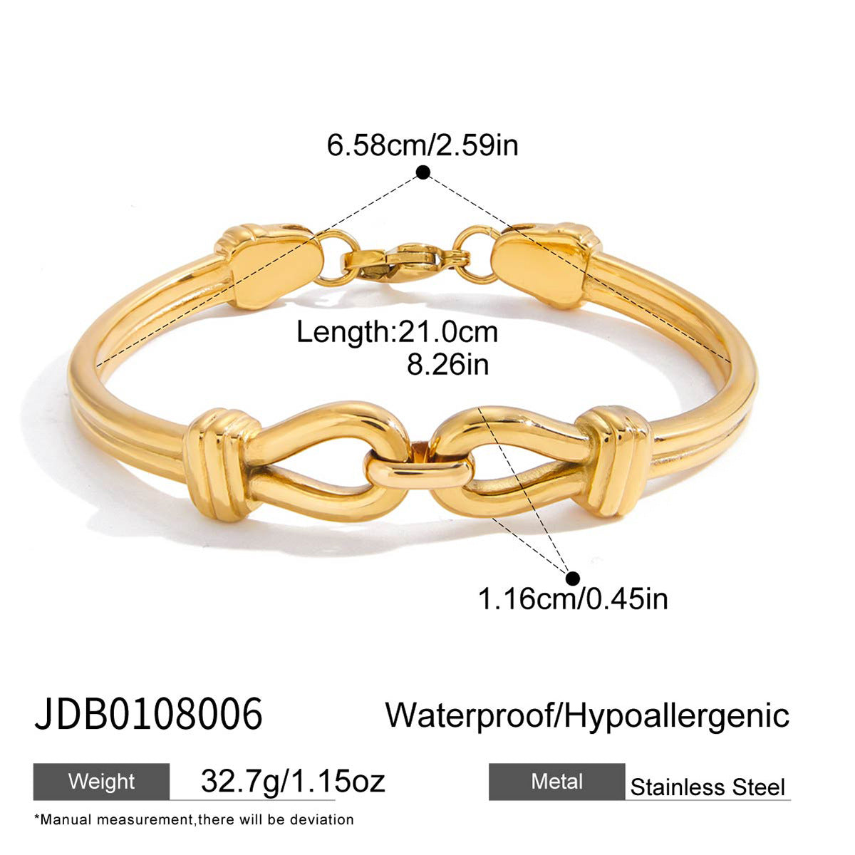 Bracciale di lusso da donna in acciaio inossidabile placcato oro 18 carati con chiusura