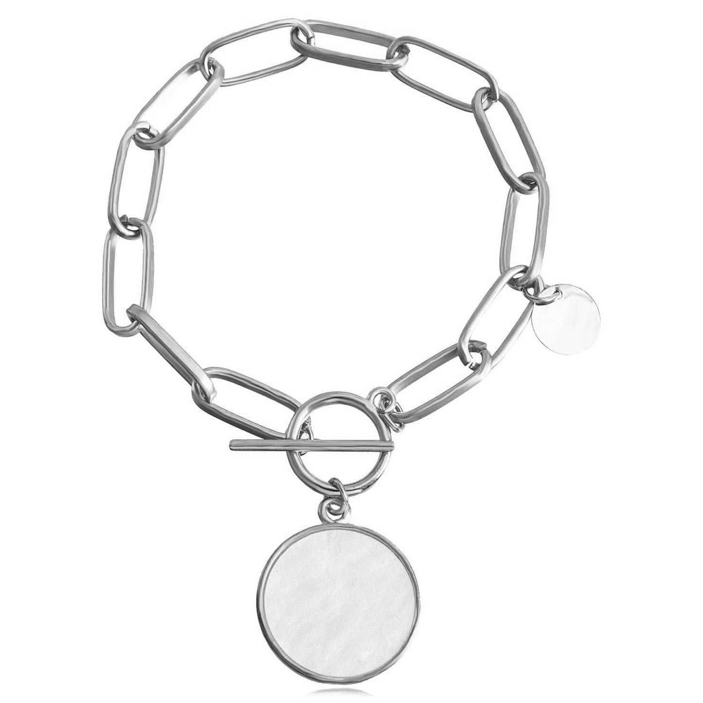 Minimalist Geometric Black and White Mother-of-Pearl Bracelet for Women with Alloy Chain and Plated Finish