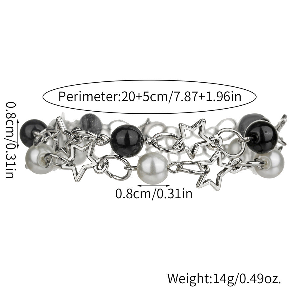 Minimalist Elegant Geometric Star Hollow Imitation Pearl Black Agate Spliced Bracelet for Women and Men