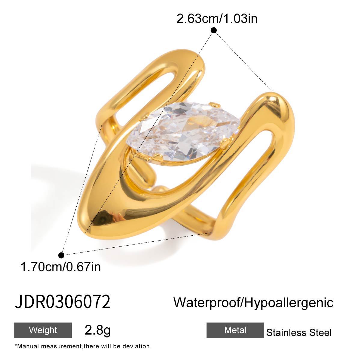 Anillo de acero de titanio con forma de corazón, incrustaciones de diamantes de imitación y acabado chapado, a la moda para mujer