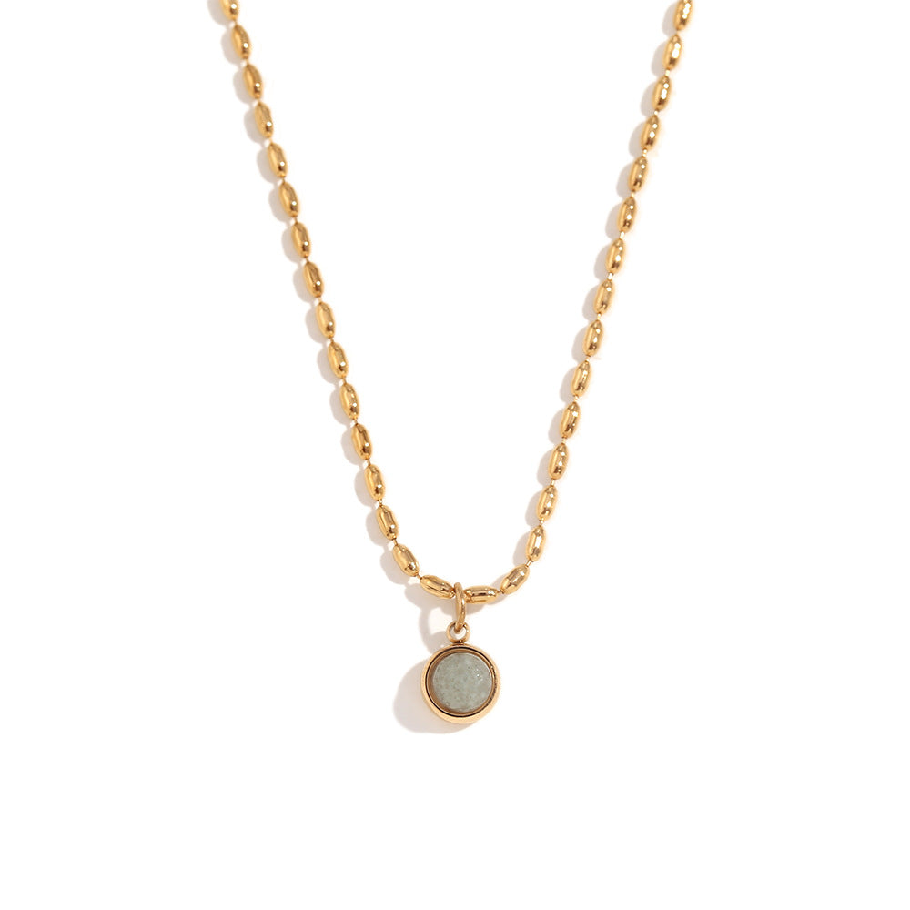 Minimalist Geometric Pendant Necklace in Stainless Steel with 18K Gold Plating and Natural Stone Accent for Women