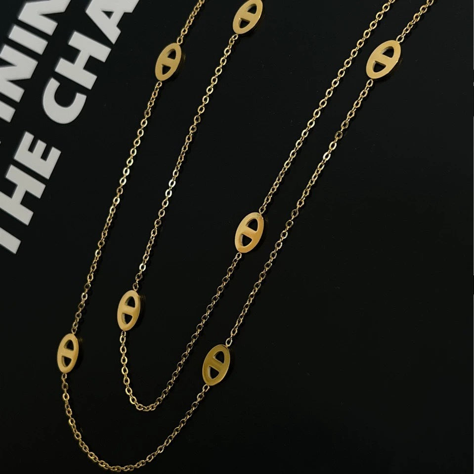 Minimalist Luxury Double Layer Pig Nose Titanium Steel Necklace for Women Long Sweater Chain
