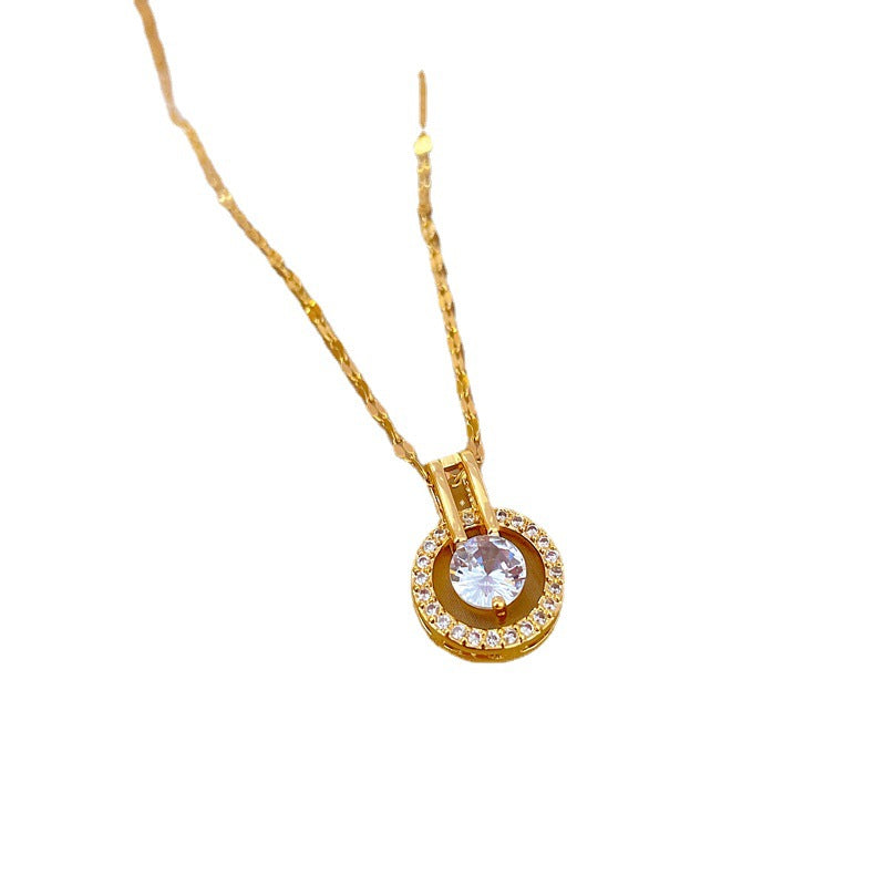 Collana con ciondolo a cerchio in titanio e strass di lusso per clavicola, gioielli geometrici delicati ispirati al vintage