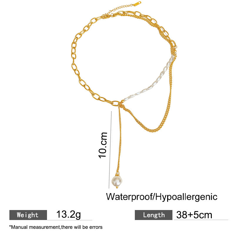 Sweet Oval Round Titanium Steel Plated Long Tassel Necklace with Bar Clasp